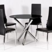 Calder Dining Set Chrome & Black Glass 4 Chairs