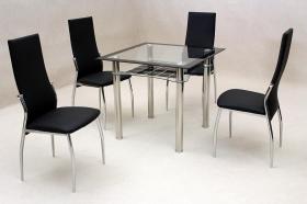 Jazo Black Dining Table Chrome 4 Lazio Chairs