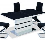 Aldridge High Gloss Dining Table White with Black Glass Top 4 chairs