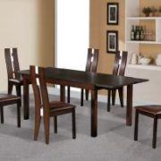 Baltic Dining Set with 6 Solid Beech Chairs Dark Walnut