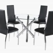 Calder Dining Set Chrome & Clear Glass 4 Chairs