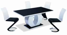Edenhall High Gloss Dining Set White with Black Glass Top with 4 Chairs