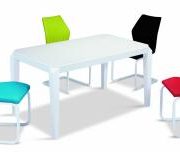 Fleming Super White Glass Top Table with Painted Wood Legs with 4 Chairs