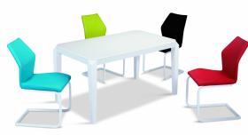 Fleming Super White Glass Top Table with Painted Wood Legs with 4 Chairs