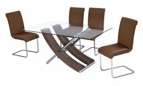 Hanover Glass Dining Table Walnut Colour with 6 Chairs