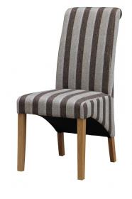 Kingsland Fabric Chair Solid Rubberwood Brown & Grey Stripe