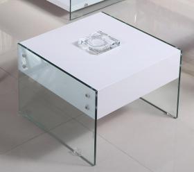 Marco White High Gloss & Glass Lamp Table with Drawer