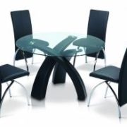 Marston Dining Set Black PU Frame with Clear Glass Top with 4 Chairs