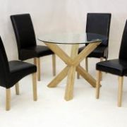 Saturn Large Solid Oak Dining Table Glass 1400mm Round with 6 Chairs