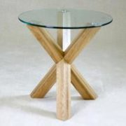 Saturn Solid Oak Lamp Table with Glass Top