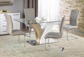 Simone HG Dining Table White & Nat. with Clear Glass Top