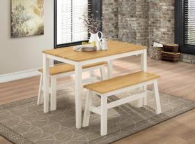 Washington Dining Set with 2 Benches Nat Oak & White