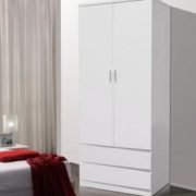 Arden Widney White High Gloss Wardrobe with 2 Drawers