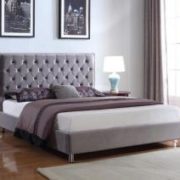 Izabel Velvet King Size Bed Light Grey with Dark Grey HB